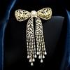Luxury Tassel Brooch Jewelry Natural Freshwater Pearl Inspired Designer Zirconia Full Paved Bowknot Brooch