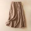 Women's Summer Casual A-Line Skirt Cotton Linen Mid Length Elastic Waist Flared Skirt