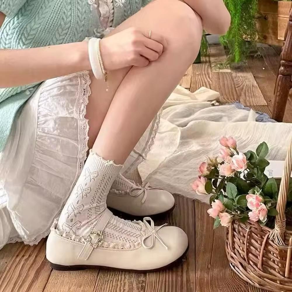 Women's Spring/Summer Round-Toe Retro Bow Flat PU Leather Mary Jane Shoes with Solid Color French Soft Sole
