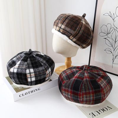 2025 Retro Plaid Beret - Unisex Painter Hat for Autumn/Winter, Warm & Fashionable