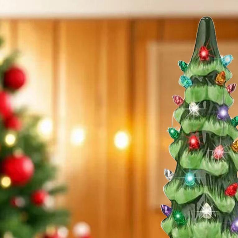 Christmas Tree Ornament with LED Lights Colorful LED Mini Christmas Tree Hand-Painted Resin Christmas Tree for Home Decoration