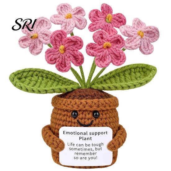 Healing Flower Design Positive Crochet Tulip Wildflower Thank You Gifts for Women Mom Friends Handmade Gift Potted Doll with Card Emotional