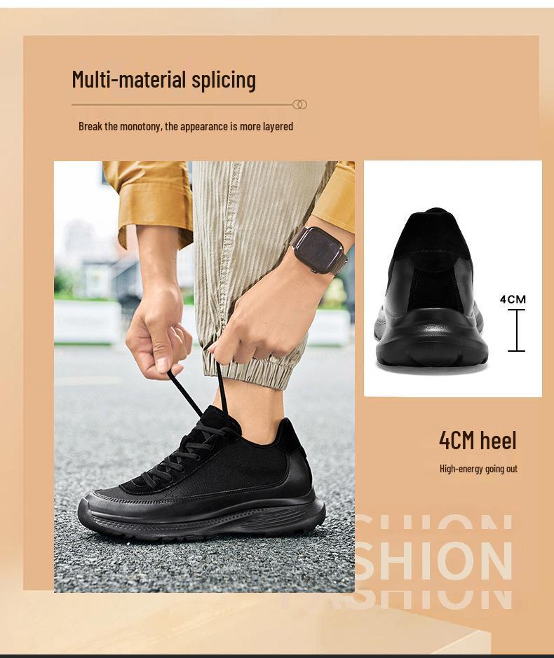 Men's Black Invisible Height-Increasing Sports Shoes - 8cm Taller, Breathable, Thick Sole, Versatile Spring Dad Sneakers