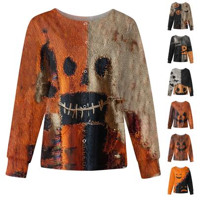 Women's Casual Fashion Long Sleeve Standing Collar Single Breasted Halloween Print Workwear Jacket Tops