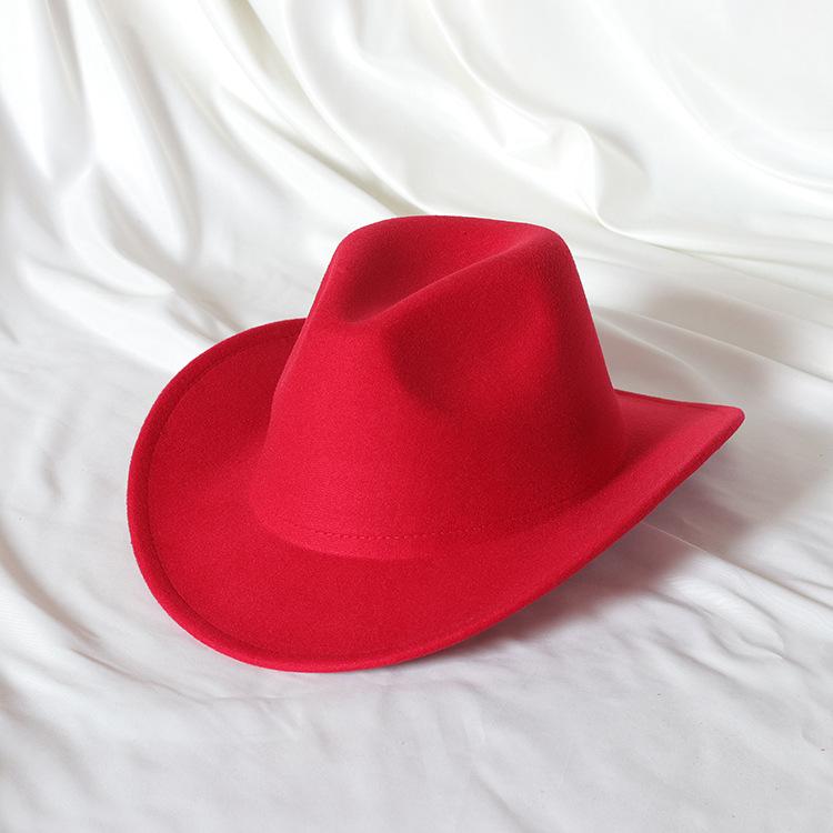 X20601 Cowboy Fedora Hats Solid Color Fedoras With Roll up Brim Bent Brim Cocked Jazz Hat Fashion Unisex Cowboy Hats