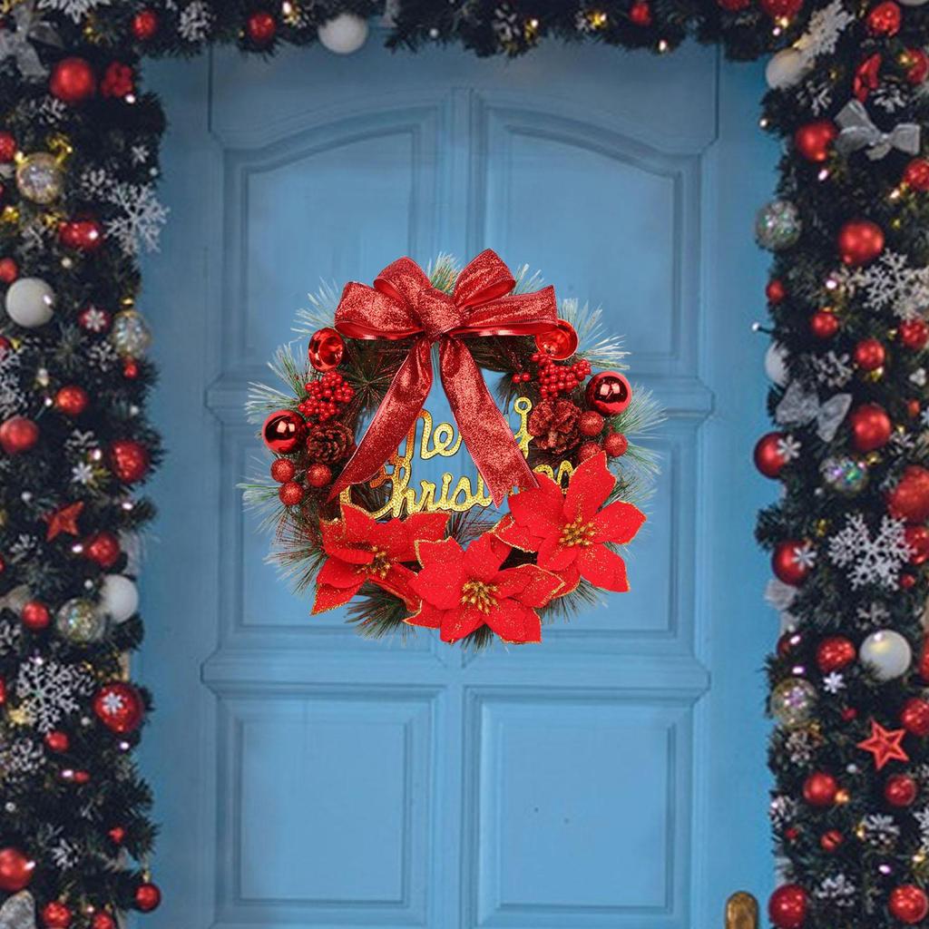 Artificial Christmas Wreath (30 Cm) with Bow for Hanging, Suitable Front Door, Fireplace, Party
