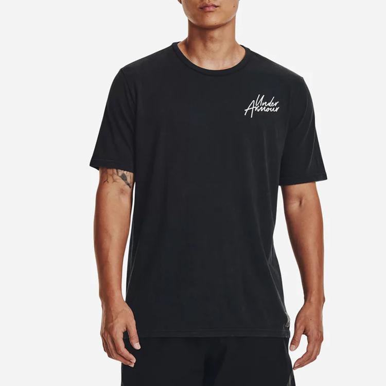 Under Armour Snow Wash Letter Print Crew Neck Short Sleeve T-Shirt Men Tops Black 1373871-001