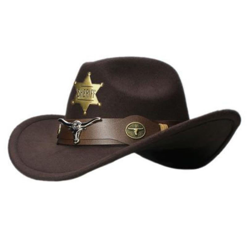 Vintage Cowhead Star Badge Western Cowboy Hat With Wide Brim For Adults And Kids