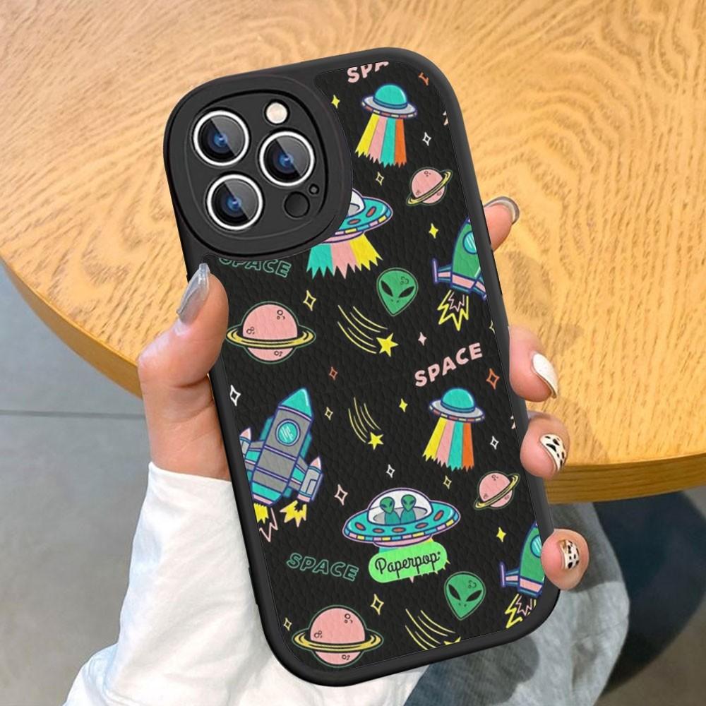 Estetyka Uroczy Kreskówkowy obcy kosmiczny Etui na telefon Twarda Skóra Dla iPhone 14 13 12 Mini 11 14 Pro Max Xs X Xr 7 8 Plus Fundas