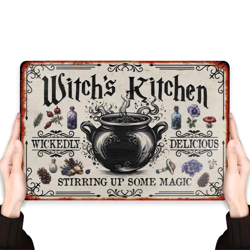 Suitable for Various Places Metal  Sign One Kitchen Witch Decor Wall Art Hanging Halloween Decoration 20x30cm（7.8x11.8inch）