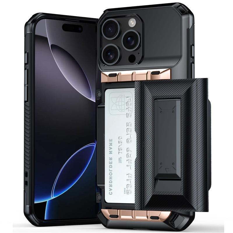 Cross-border Apple 13 Mobile Phone Case 16Pro Side Sliding with Bracket Card Advanced Feeling Iphone15 Hard Shell 4