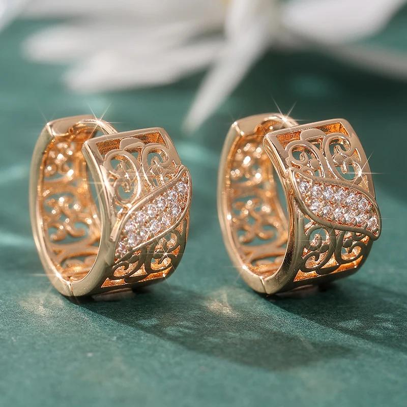 Luxury Synthetic Zircon Hand-carved Hollow Hoop Earrings for Women Elegant Exquisite Wedding Holiday Jewelry Accessories Crafts