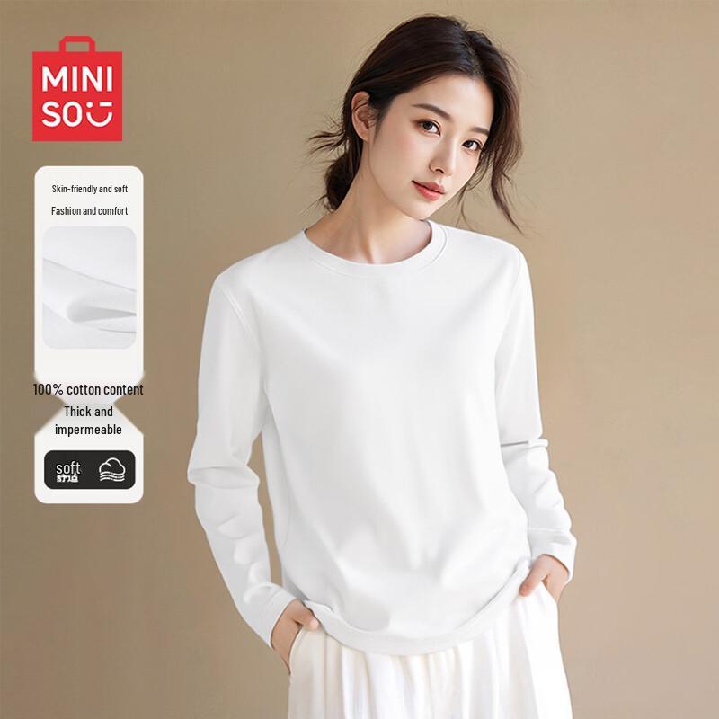 MINISO Women s Pure Color Round Neck Long Sleeve T-Shirt XL