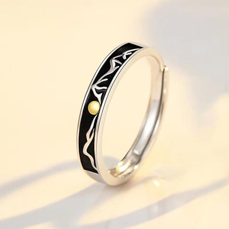 Sterling Silver Sun and Moon Adjustable Couple Rings - Open Design Split Gold for Long-Distance Relationships. Adjustable Open Size