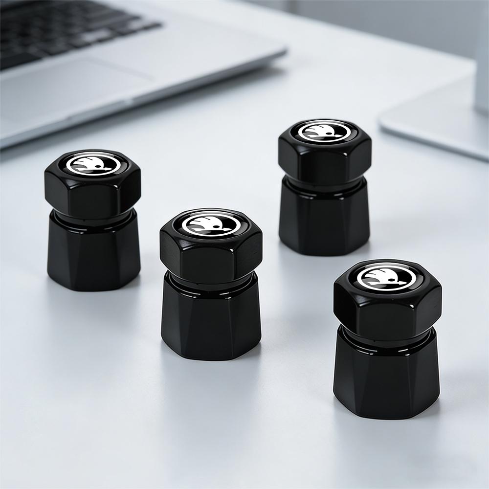 AHUQ1 New CCar Tire Valve Caps Auto Accessories For Skoda Rapid Fabia Octavia Yeti Superb RS Felicia VRS Scala VII Kodiaq Karop Kamiq