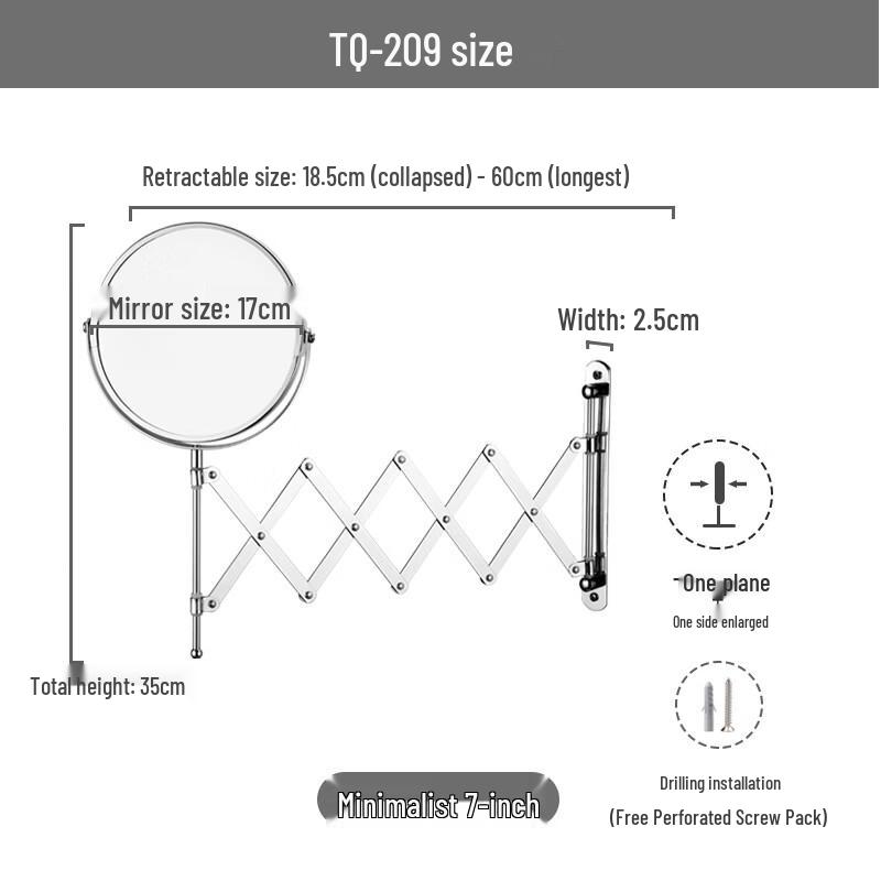 Oeny 7-inch Wall-Mounted Extendable Double-Sided Makeup Mirror