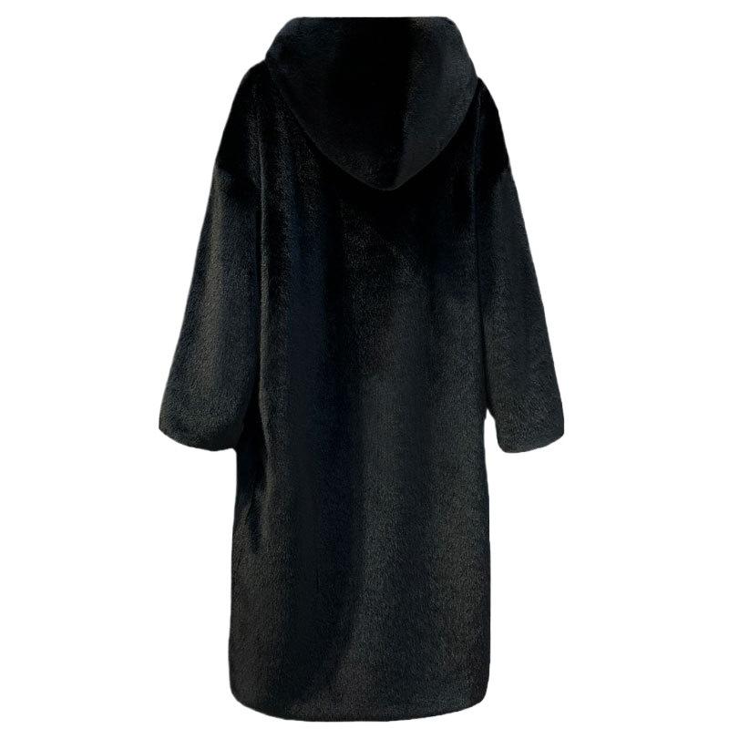 Autumn and winter imitation fur coat Rex rabbit hair thickened hooded long loose casual plush jacket large size men's and women's models