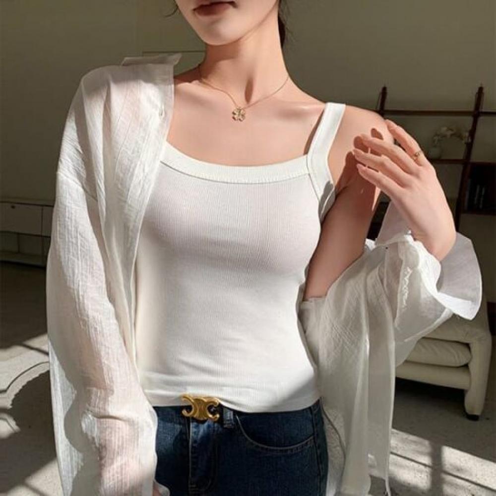 Navava Women Slim Fit Ribbed Square Neck Tank Top Nt2671