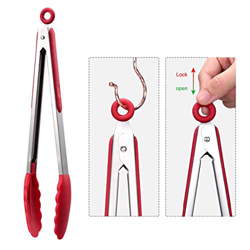 Hotec Prémiové nerezové uzamykatelné kuchyňské kleště se silikonovými špičkami, Sada 3 kusů - 7", 9" a 12", Vícebarevné