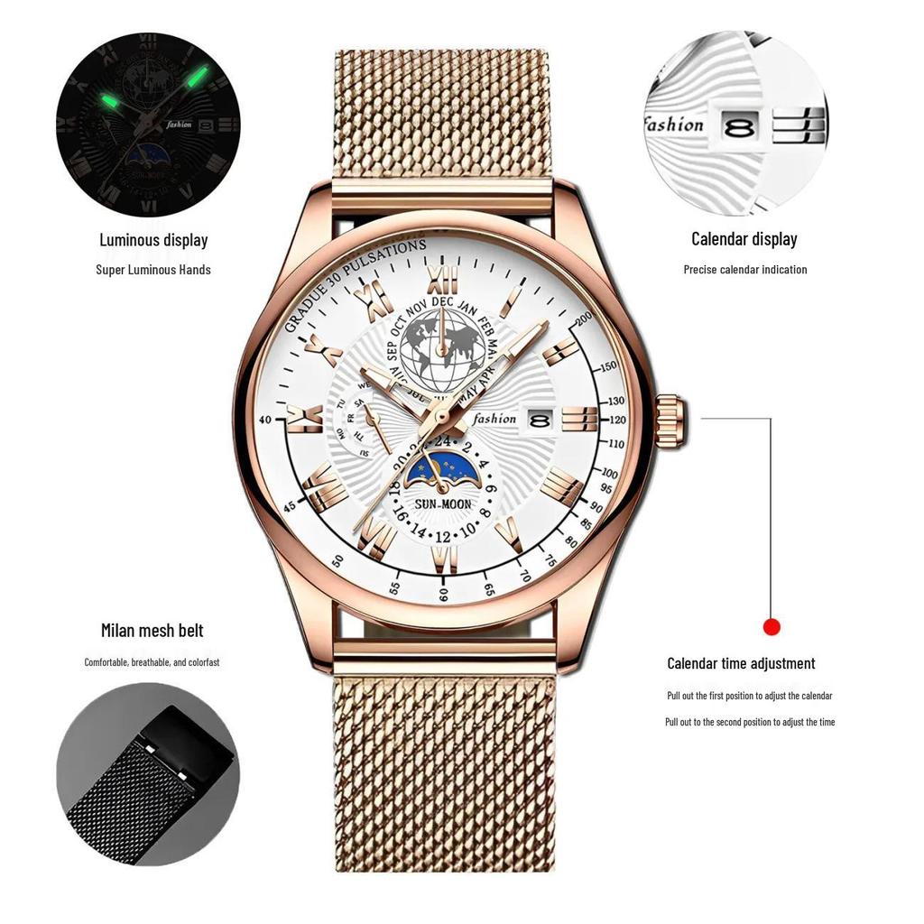 Orologio da Polso al Quarzo da Uomo Elegante: Design Moderno con Calendario, Funzioni Luminose e Precisione Meccanica per una Sofisticatezza Giovanile