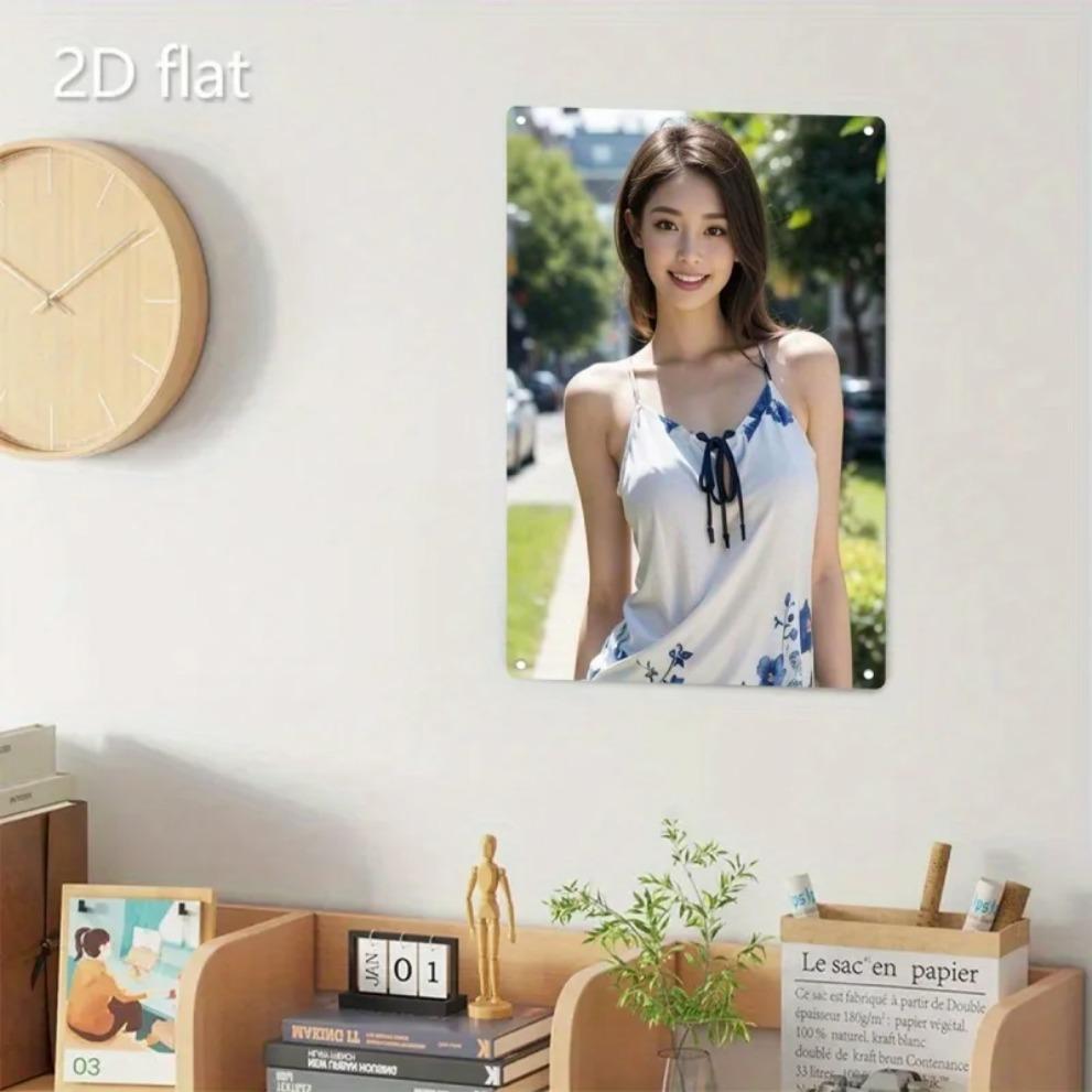 Flaches Vintage Metallschild Wanddeko Florale Frauenkunst, Haus Büro Café Bar Dekor Weihnachtsgeschenk