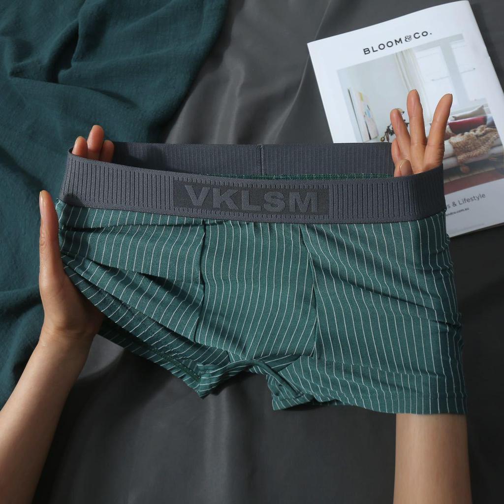 Men's Striped Mid-Waist Boxer Briefs - Comfortable & Breathable Four-Corner Youth Shorts
