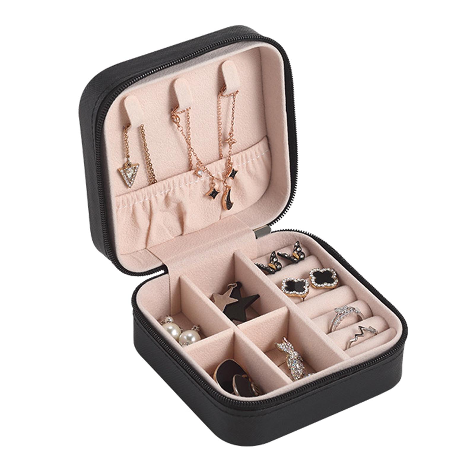 

Органайзер для шкатулки для драгоценностей, небольшой портативный кожаный однослойный футляр для хранения колец, сережек чёрный