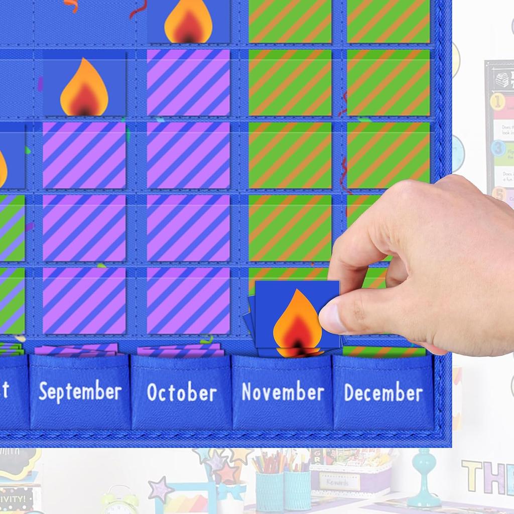 Eamay Happy Birthday Pocket Chart, Blue Birthday Graph Bulletin Board for Classroom