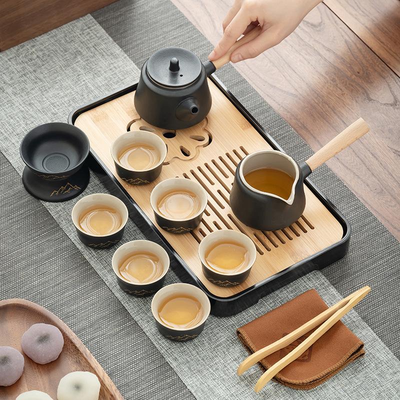 High-end Complete Set of Wangshan Coarse Pottery Lifting Beam Pot Kung Fu Tea Set Home Office
