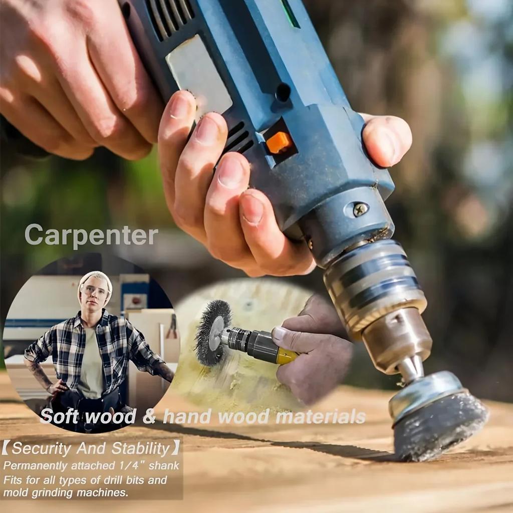 1/4 Zoll Sechskant Schaft Drahtbürstenrad Tassenschleifbürsten Set 10er Pack Drahtbürsten für Bohrmaschine 0,012 Zoll Grob Kohlenstoffstahl Gezopftes Drahtbürstenrad