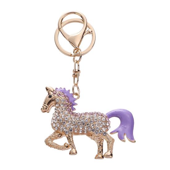 Keychain Pendant Chinese Style Rhinestones Inlaid 3D Chinese Zodiac Horse Design Key Chain Metal Charm Bags Keyring