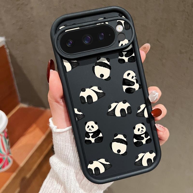 Lovely Pandas Pattern Matte Soft Phone Case For Google Pixel 9 Pro XL 8 Pro 8A Shockproof Lens Protection TPU Bumper Cover