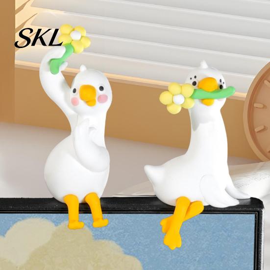 Dekorationsartikel für den Arbeitsplatz Harz-Enten-Dekor für Schreibtisch Auto-Armaturenbrett TV-Monitor, Mini-Kompaktes Zubehör-Figur, Niedliches mit Blume haltendes Ornament,