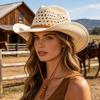 Solhatt Naturraffiia Handvävd Lättviktig Andningsbar Bredbrättad Stråhatt Ihålig Design Repdekor Västerländsk Cowboyhatt
