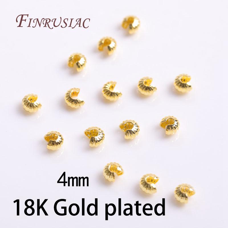 14K/18K Gold Plated 4mm Round Crimp Bead Covers,Strip Pattern Crimp Accessories Stopper Beads DIY Jewelry Making Findings