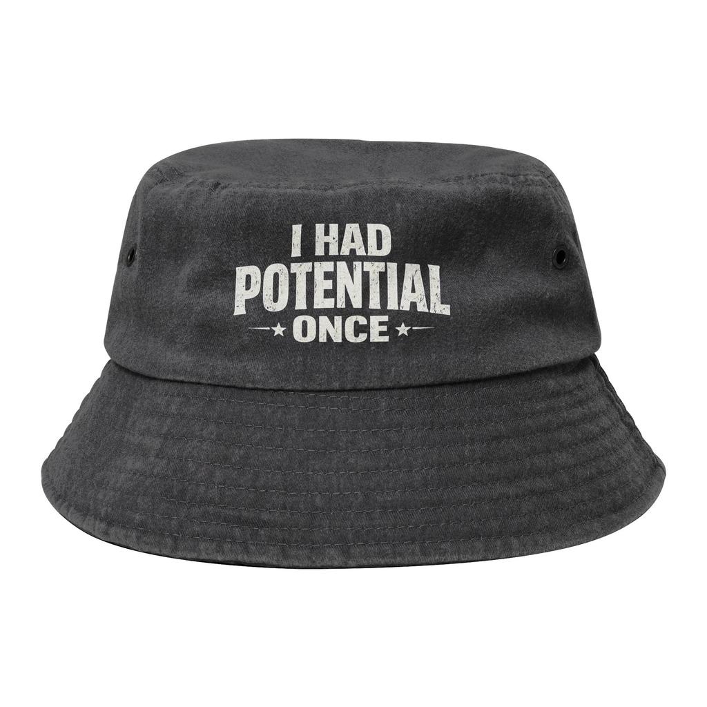 Women Unisex Distressed Cotton Bucket Hats Funny Meme I Had Potential Spring Headwear Outdoor Fishing Hat Project Hail Mary Panamka