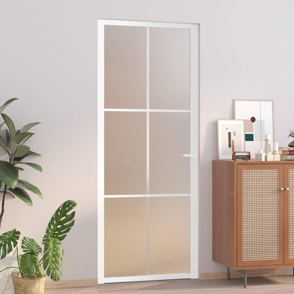 Vidaxl Drzwi Wewnętrzne, 83X201,5 Cm, Białe, Matowe Szkło I Aluminium