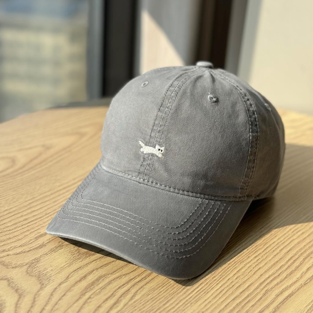 Korean-style versatile cartoon cat embroidered baseball cap for women, suitable for large head sizes, makes the face look smaller, soft-top duckbill
