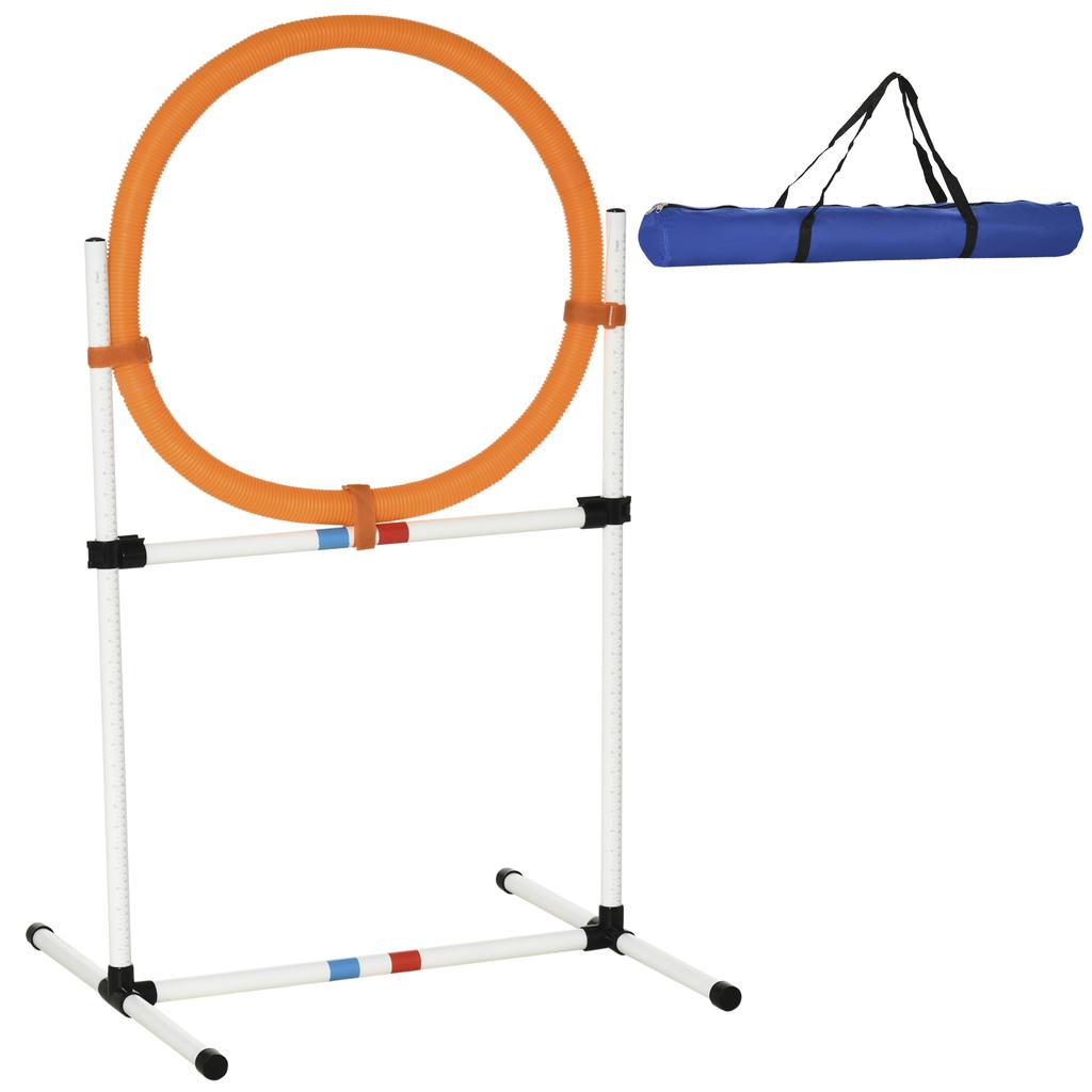 Agility Jump Ring for Dogs, Agility Set for Dogs, Agility Ring 2 in 1 Jump Ring Pole with Carrying Bag Plastic 74.5 x 66 x 91 cm White+Orange