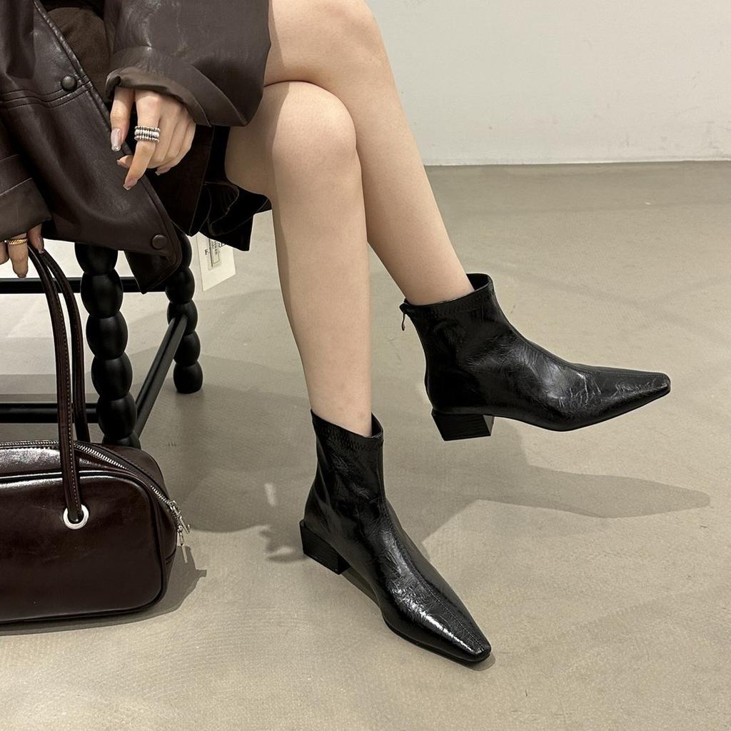 Year thick heel pointed short boots temperament short thin boots