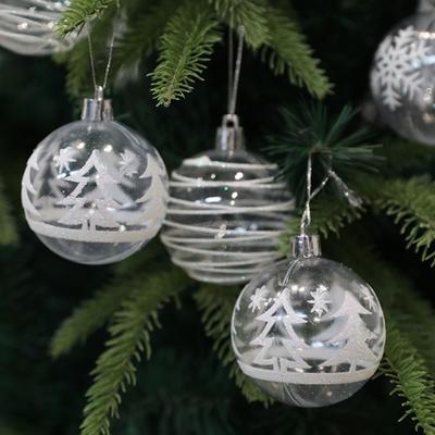 6pcs Delicate Christmas Tree Pendant Creative White Painted Ball Christmas Ball Window