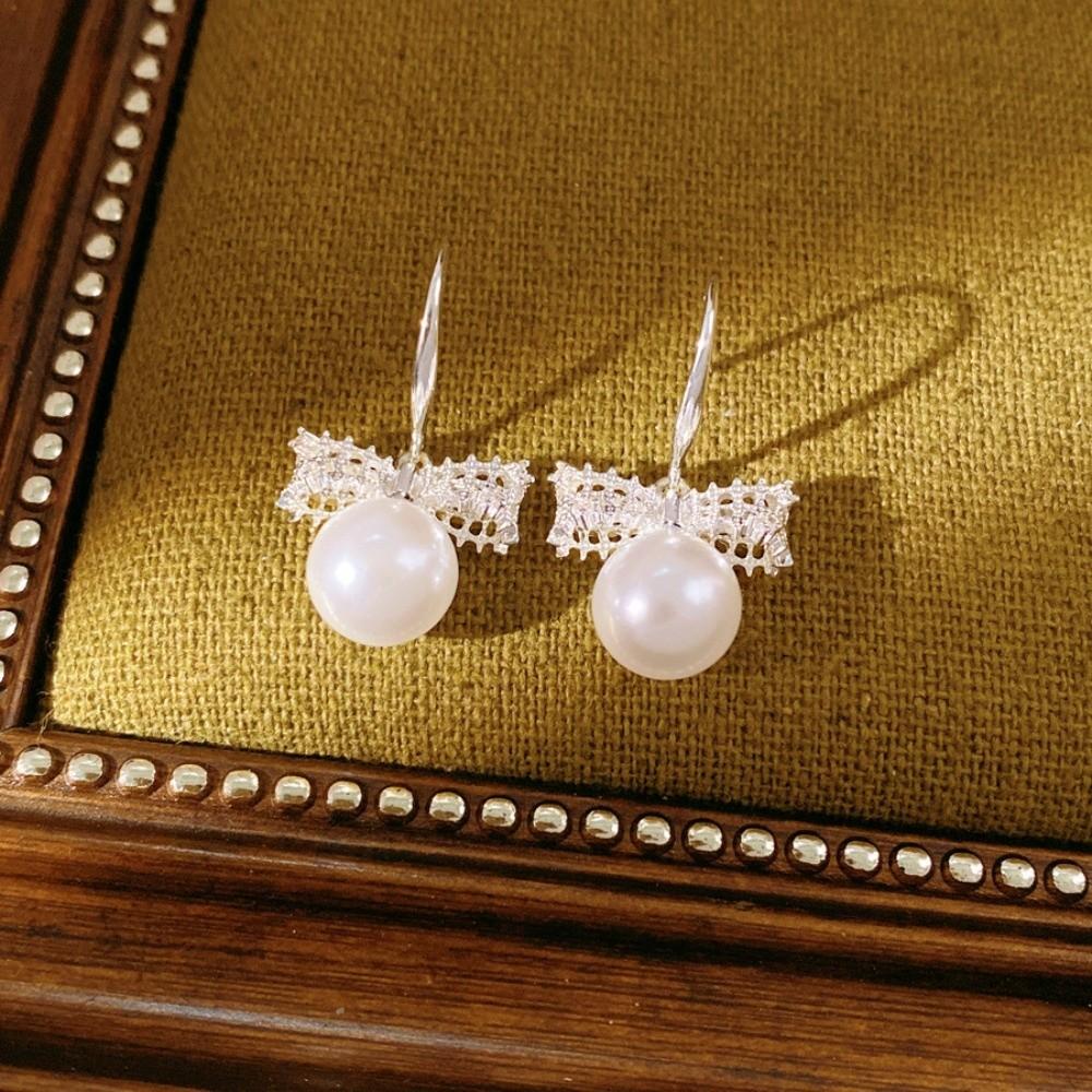Shell Beads Bow Pearl Long Earrings Simulation Freshwater Pearl Ear Hook Drop Earrings Female
