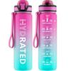 32oz Motivational Water Bottle with Straw and Time Marker Tritan BPA Free 1L Sports Water Bottle with Carry Strap Leak Proof Fo
