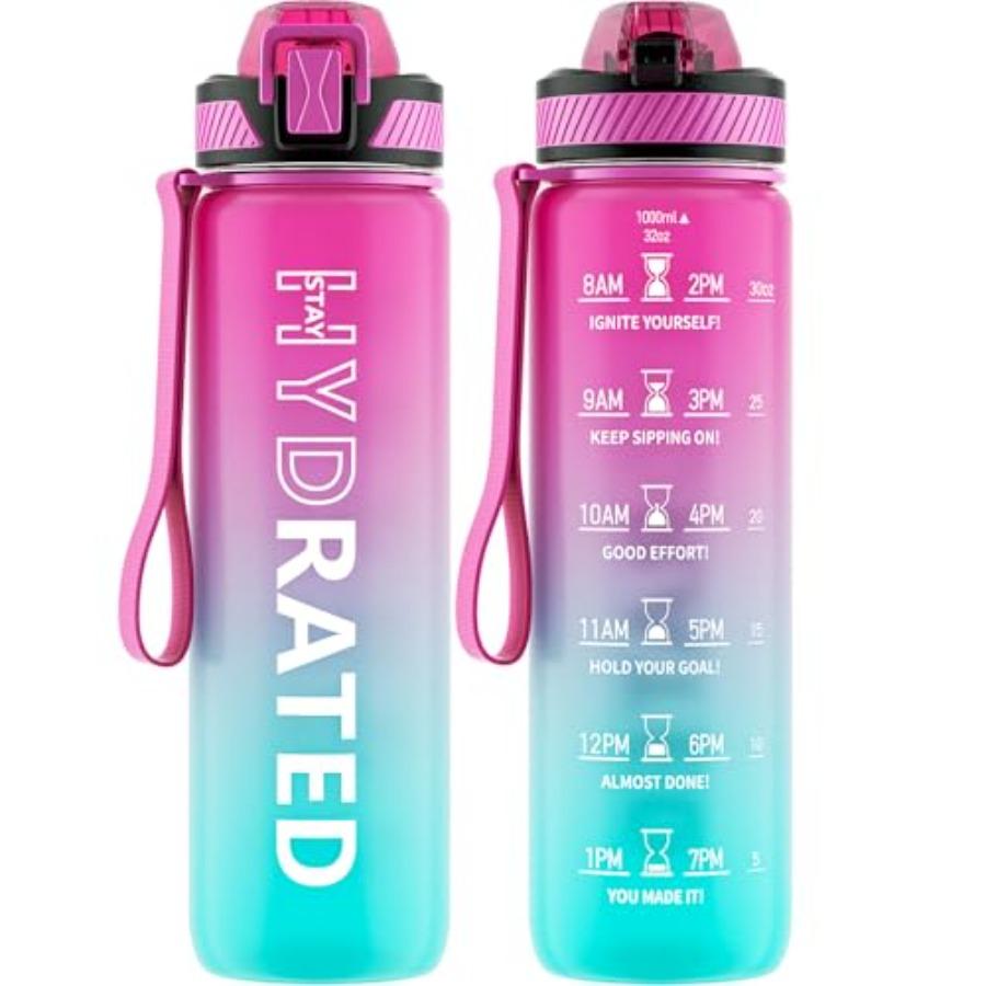

32oz Motivational Water Bottle with Straw and Time Marker Tritan BPA Free 1L Sports Water Bottle with Carry Strap Leak Proof fo United States