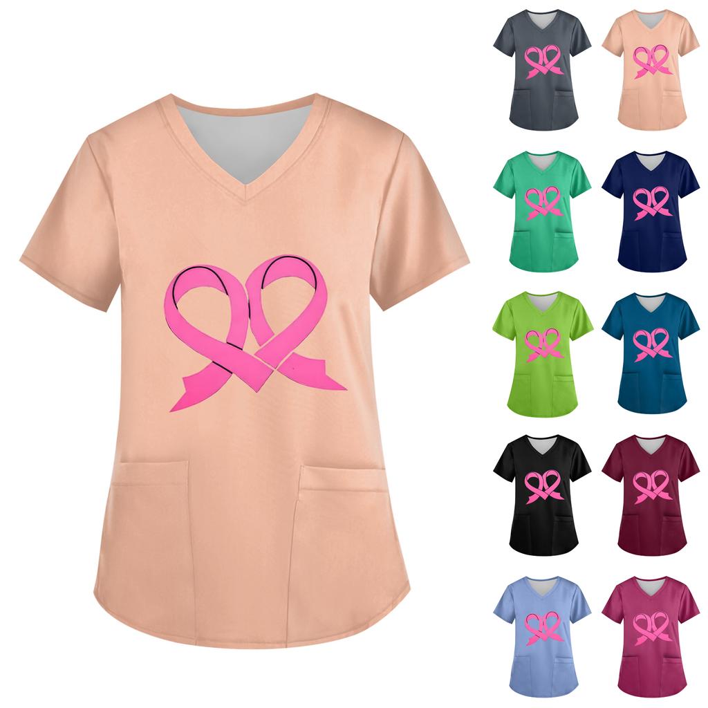 Women's V-Neck Short-Sleeve Pocketed Top With Side Slit