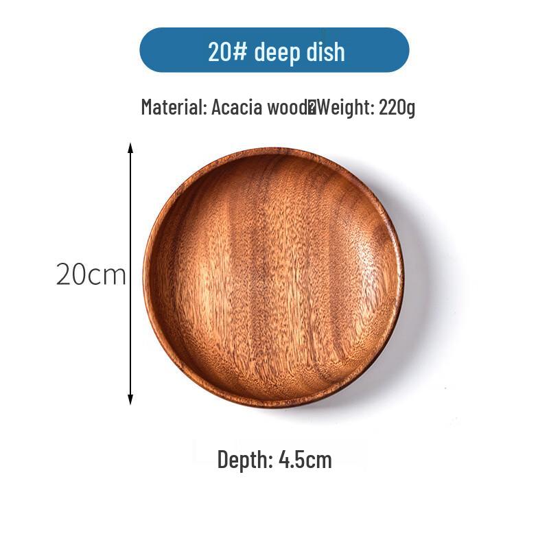 ZISIZ Acacia Wood Deep Round Serving Tray 20x4.5cm