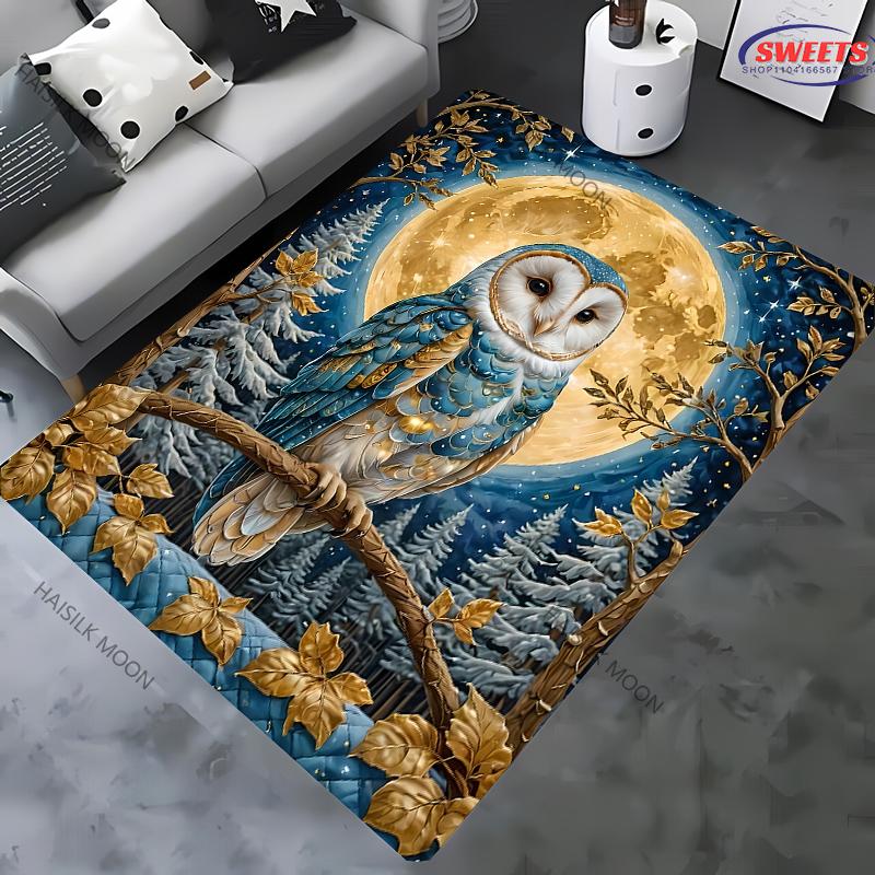Vintage Mystery Owl Printed Carpet Rug for Bedroom Living Room Sofa, Study Yoga Non-Slip Rug, Decorative Mat Multi-Size Optional