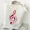 Music Heartbeat Printed Canvas Bag Shoulder Bag Folding Bag Handheld Shopping Bag Large Capacity Durable Eco Friendly Bag