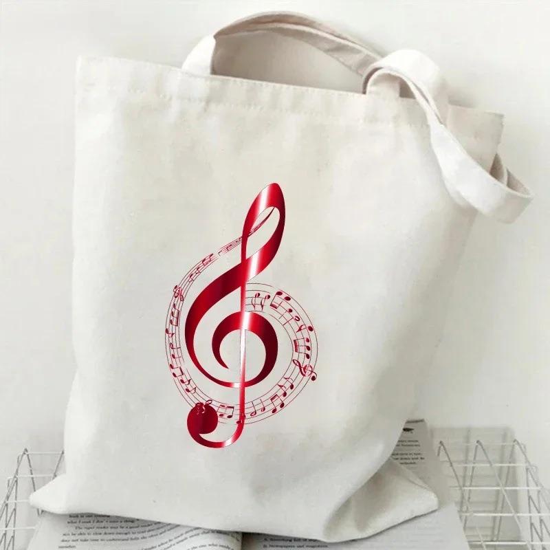 Music Heartbeat Printed Canvas Bag Shoulder Bag Folding Bag Handheld Shopping Bag Large Capacity Durable Eco Friendly Bag