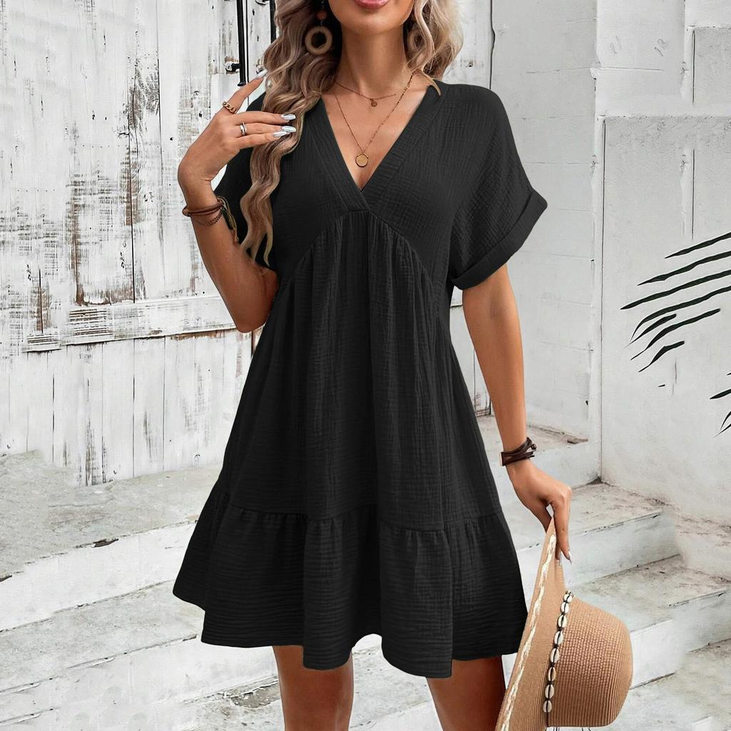 Women's Fashion Loose Flowy V-Neck Short-Sleeve Dress